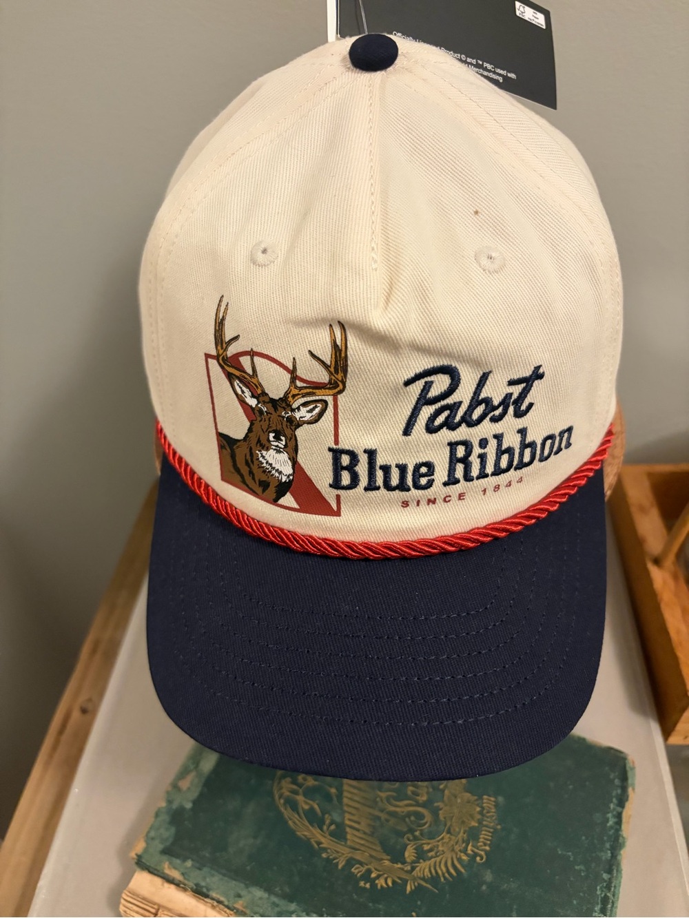 Pabst Blue Ribbon Embroidered Deer rope Logo SnapBack hat. Retro. Cabincore.